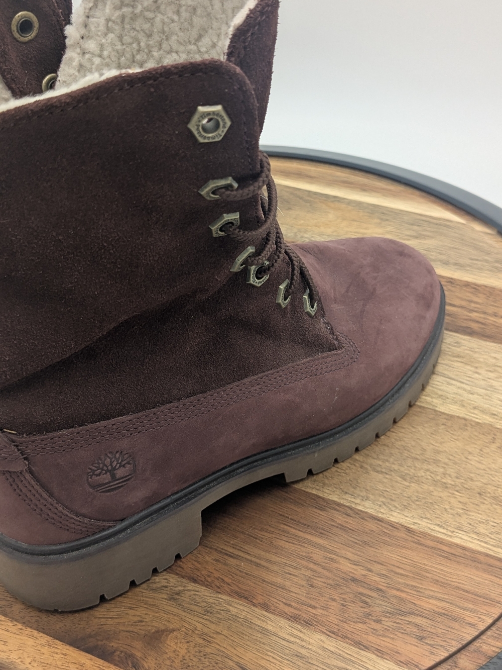 Timberland A1SGJ Women's Size 6 BurgundyNubuck Sherpa Lined Lace Up Winter Boots - Picture 9 of 11